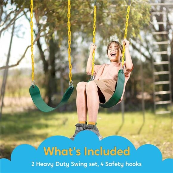 2 Pack Green Swing Seats Heavy Duty with 66" Chain Accessories Replacement - Picture 5 of 8